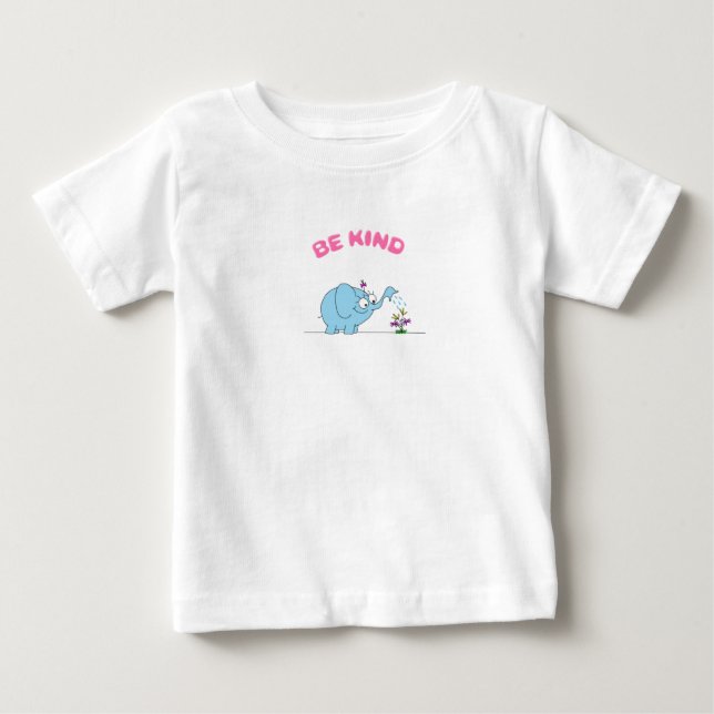 Blå Elefant Och Vackra Blommor Var God T Shirt (Framsida)