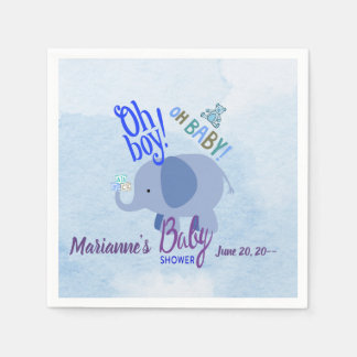 Blå Elefant Oj Pojke Baby Shower Layout Pappersservett