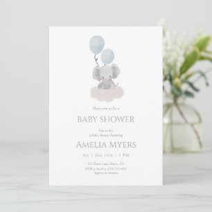 Blå elefant på moln Baby Shower-inbjudan Inbjudningar