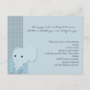 Blå Elefant Plaid Baby Shower Inbjudan