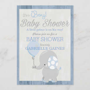 Blå Elefant Pojke Baby Shower Country Inbjudan
