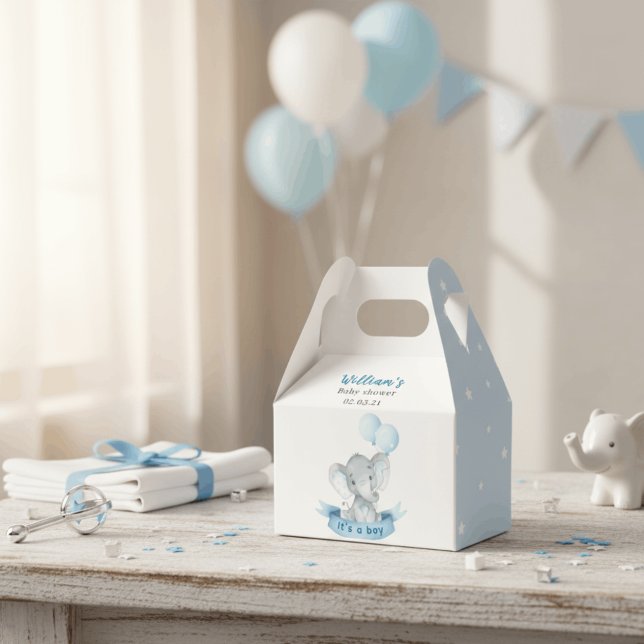 Blå Elefant Pojke Baby Shower Förmånslåda Presentaskar (Skapare uppladdad)