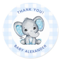 Blå elefant pojke baby shower present klistermärke