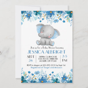 Blå Elefant Pojke Baby Shower Sprinkle Inbjudningar