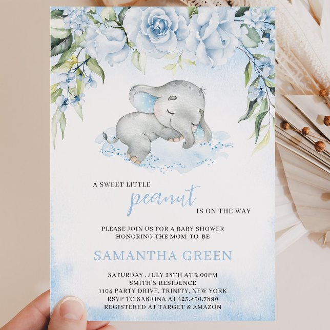 Blå Elefant Pojke Babyshower Inbjudningar (Skapare uppladdad)