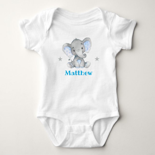 Blå Elefant Pojke Namn Nyfödd Småbarn 1 Styck T Shirt (Framsida)