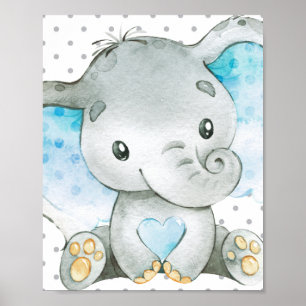 Blå elefant Pojke Nursery Wall Art Gift Poster
