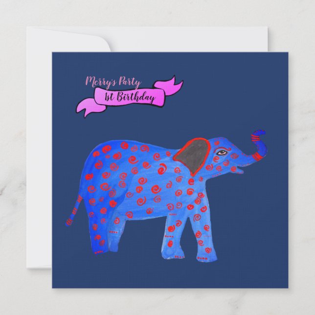 Blå Elefant Ritning  Inbjudan Fransk Bulldog (Framsida)