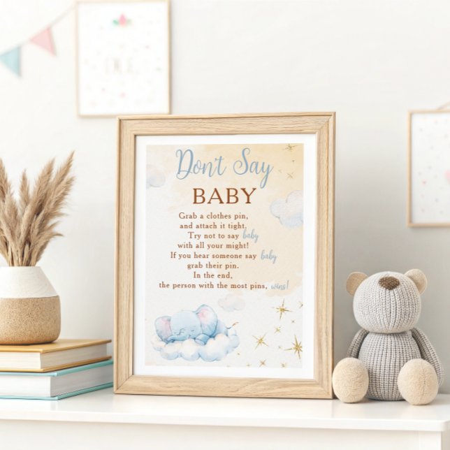 Blå Elefant Säga Inte Bebis Doppfest Spel Affisch (Skapare uppladdad)