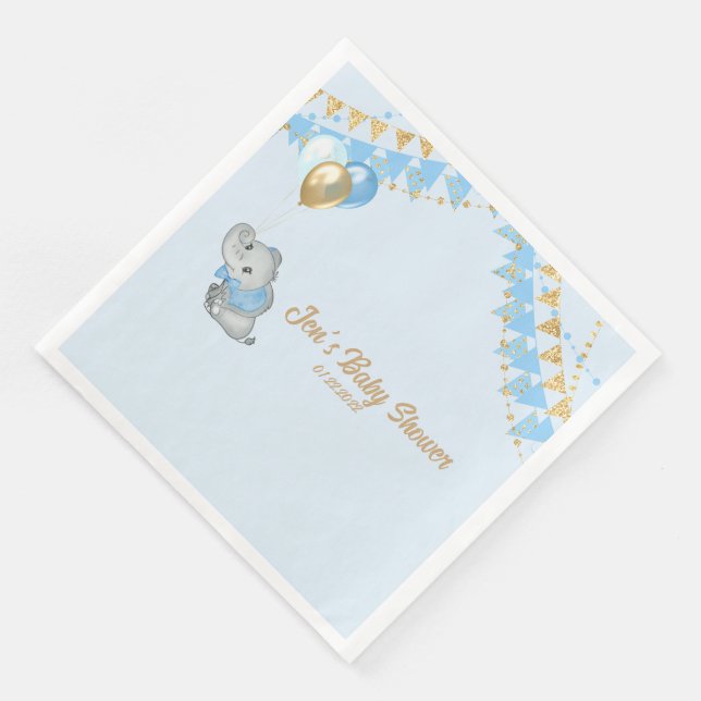 Blå Elefant Servett Baby shower (Hörn)