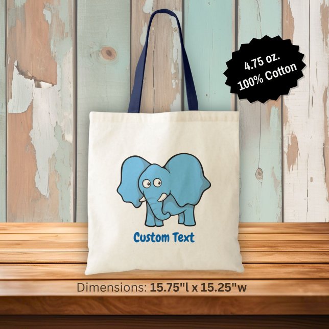 Blå elefant tecknad toteväska tygkasse (Skapare uppladdad)