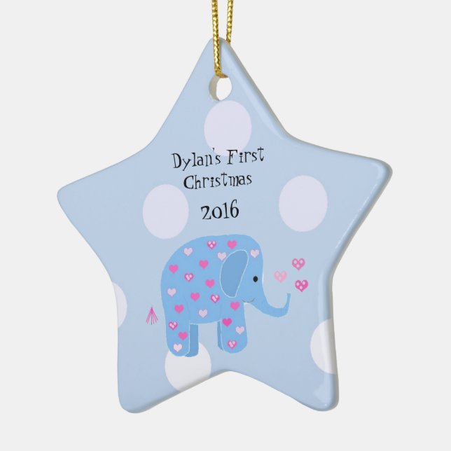 Blå Elefantbaby Första Jul Julgransprydnad Keramik (Vänster)