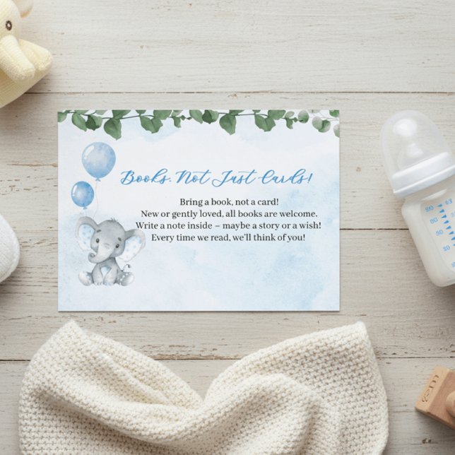 Blå Elefantböcker för Baby Shower-kort Tilläggskort (Skapare uppladdad)