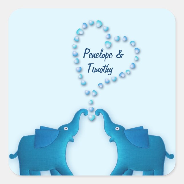 blå elefanter fyrkantigt klistermärke (Framsida)