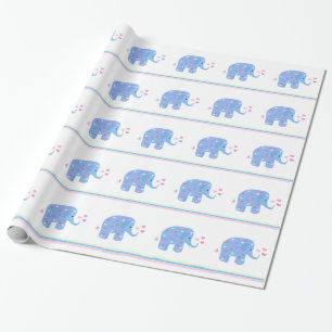 Blå elefanter med hjärtan och ränder presentpapper