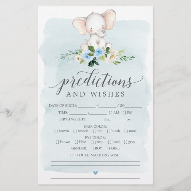 Blå elefantspel med Dubblan Sided Baby Shower Game (Framsida)