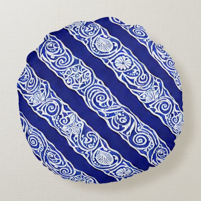 Blå Elegance Round Pillow Rund Kudde (Baksidan)