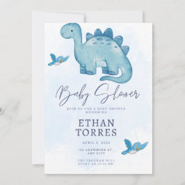 blå elegant, babyduschinbjudan söt dinosaur inbjudningar
