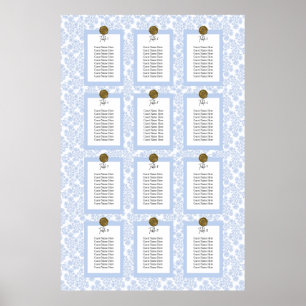 Blå Elegant Blommig Toile Stolskarta Affisch