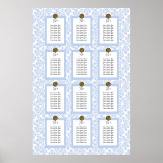 Blå Elegant Blommig Toile Stolskarta Affisch