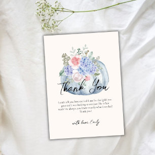 Blå Elegant Blommor Pumpkin Fall Baby Shower Tack Kort