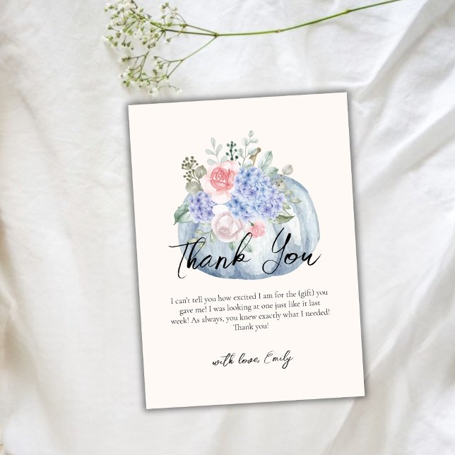 Blå Elegant Blommor Pumpkin Fall Baby Shower Tack Kort (Blue Elegant Flower Pumpkin Fall Baby Shower Thank You Card)