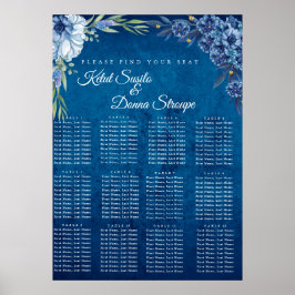 Blå elegant blomster sommar bröllop placeringskart poster
