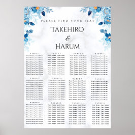 Blå elegant blomster sommar bröllop placeringskart poster