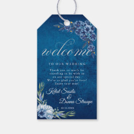 Blå elegant blomster sommarbröllop presentetikett