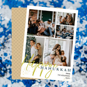 Blå Elegant Blue Lycklig Hanukkah-fotokollage Julkort
