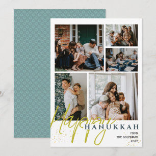 Blå Elegant Blue Lycklig Hanukkah-fotokollage Julkort