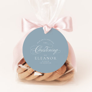 Blå Elegant Calligraphy Christening Tack Gåvor Etiketter