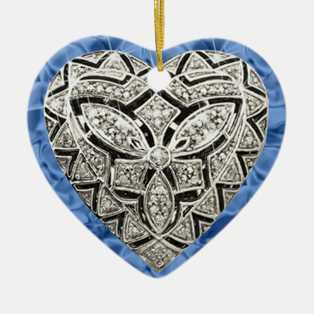 Blå Elegant Designer Heart Ornament (Framsidan)