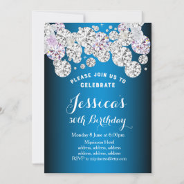 blå elegant diamant, glitter födelsedagsinbjudan inbjudningar