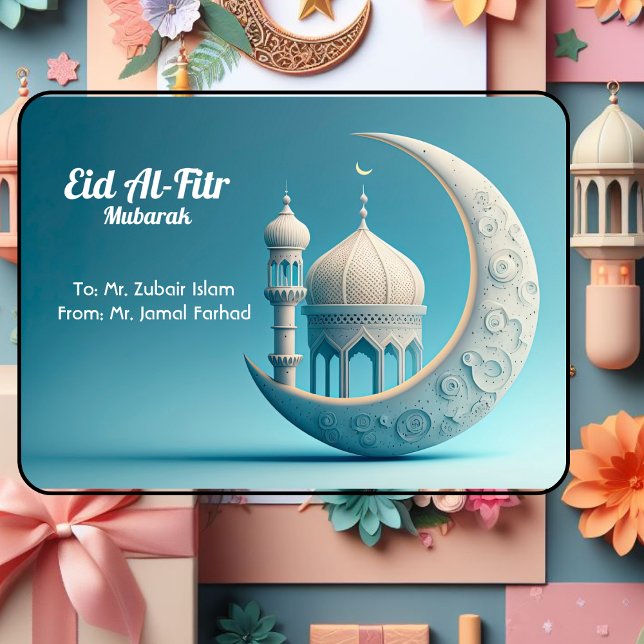 Blå Elegant-Eid Al-Fitr-gratulationskort Anteckningskort (Skapare uppladdad)