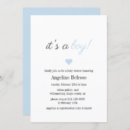 Blå Elegant Enkel Pojke Baby Shower Inbjudningar