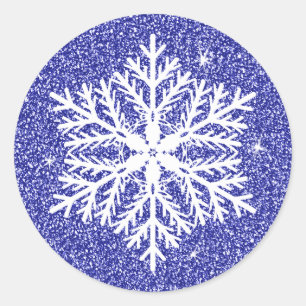 Blå Elegant Faux Glitter jul Snowflake Runt Klistermärke