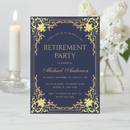 Blå Elegant Faux guldolja i pension Party Inbjudningar
