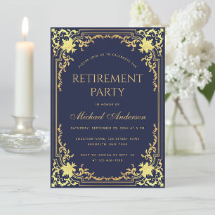 Blå Elegant Faux guldolja i pension Party Inbjudningar
