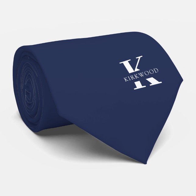 Blå Elegant för rymdkadett Monogram + ensidig Namn Slips (Rullad)