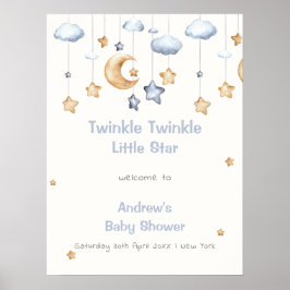 Blå Elegant Glitter Glitter Baby Shower Välkommen Poster