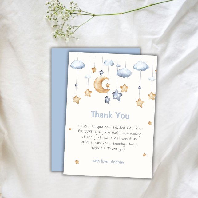 Blå Elegant Glitter Glitter Barnkalas Tack Kort (Blue Elegant Twinkle Twinkle Baby Shower Thank You Card)