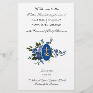 Blå Elegant katolska Bröllopsprogrammet Stationery Brevpapper