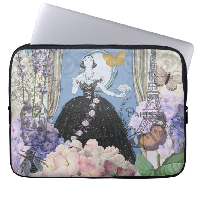 Blå elegant kvinna blomklänning elegant laptop fodral (Framsidan)