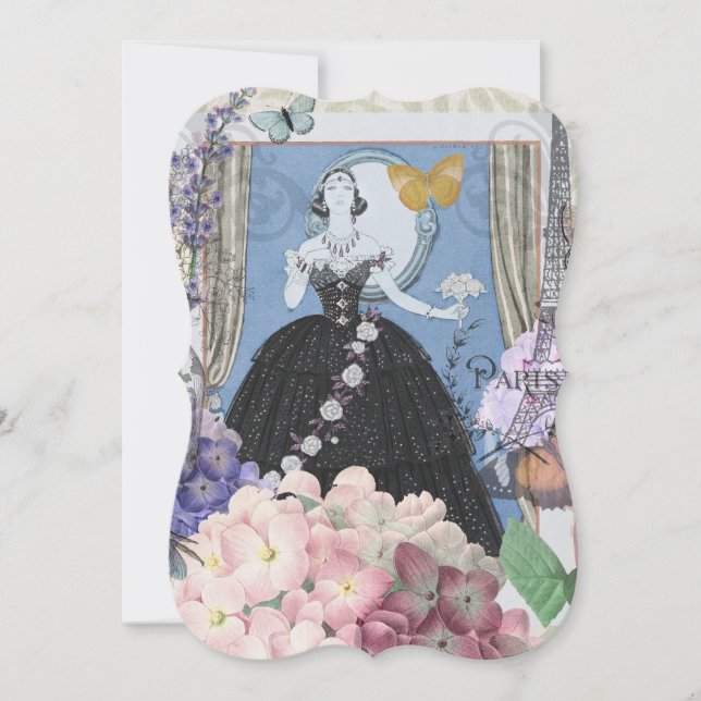 Blå elegant kvinna Blommig fin klänning  (Framsida)