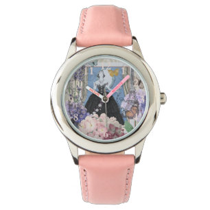 Blå elegant kvinna Blommig fin klänning  Armbandsur