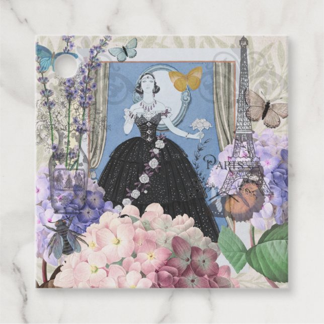 Blå elegant kvinna Blommig fin klänning  Gåvor Etiketter (Framsida)