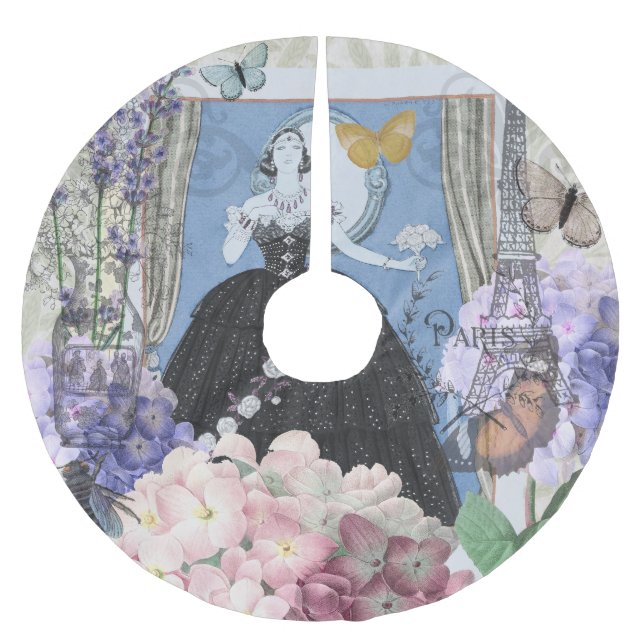 Blå elegant kvinna Blommig fin klänning  Julgransmatta Borstad Polyester (Framsidan)