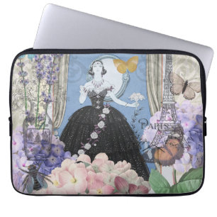 Blå elegant kvinna Blommig fin klänning Laptop Fodral
