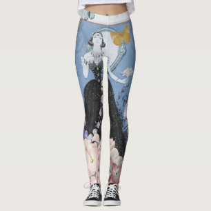 Blå elegant kvinna Blommig fin klänning Leggings